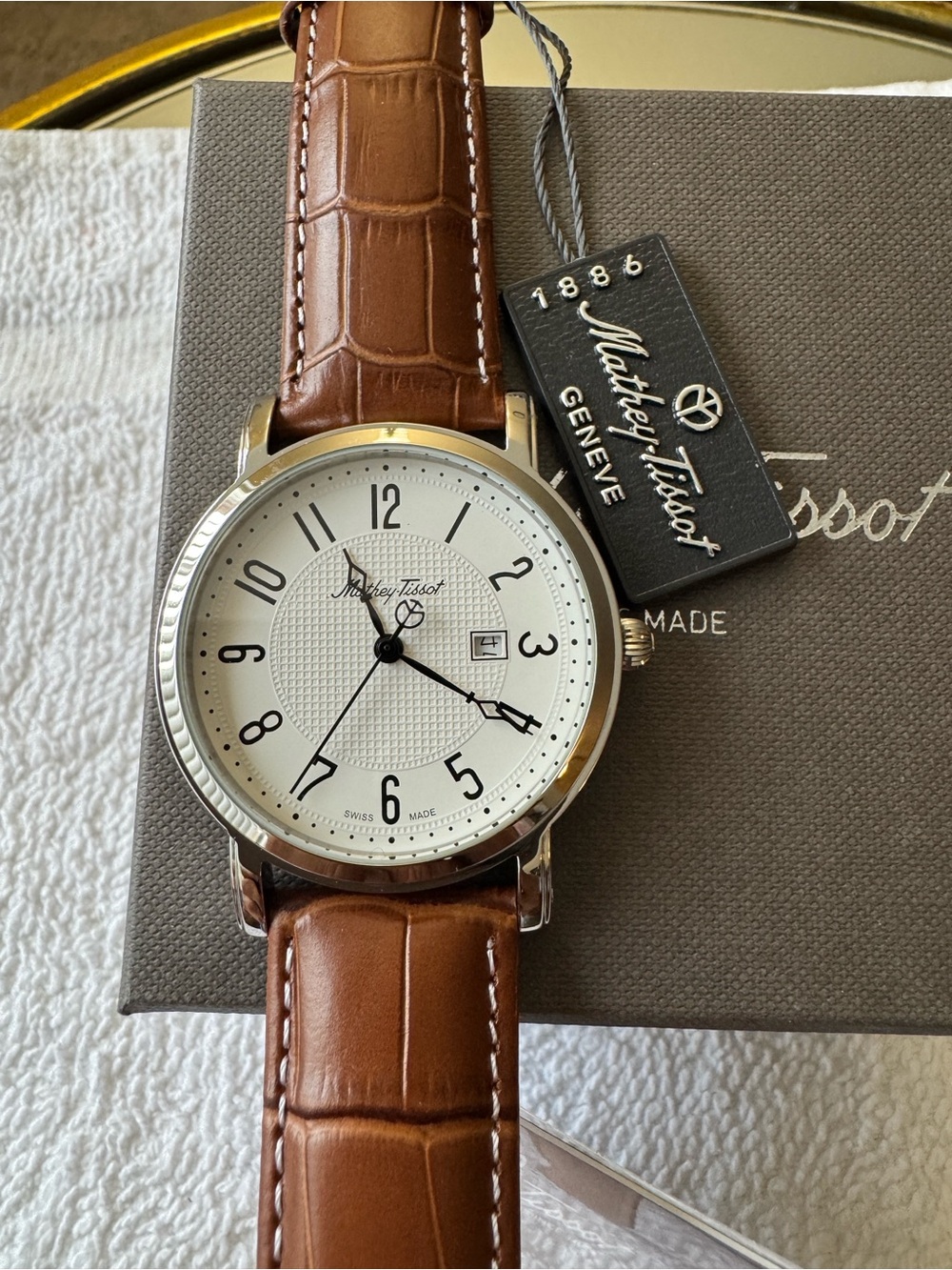 Tissot White Dial Silver Case Brown Leather Strap Watch